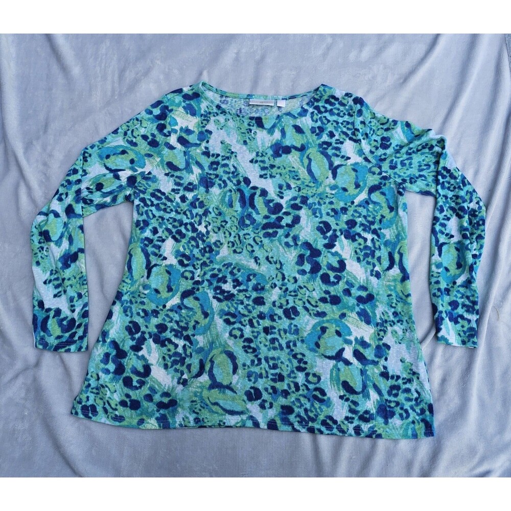 Belle by Kim Gravel Women's Top Sz L Wild Side Drama Sleeve Blouse Blue